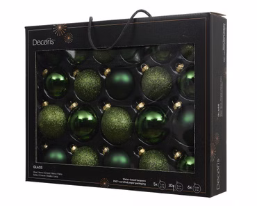 decoris Weihnachtskugeln Glas Piniengrün Ø7cm 21er Windowbox