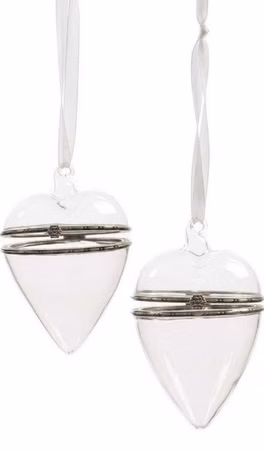 Decoris Deko Herzanhänger Glas Klar Silberrand 7x10cm 2 Stück