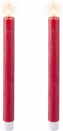 Lumineo LED Spitzkerzen Echtwachs Rot 2er-Set 2,2x24,5cm