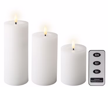Lumineo LED Kerzen 3Set weiß warm/weiß Flacker-Effekt Fernbedienung