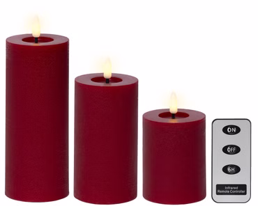 Lumineo LED Kerzen 3Set rot warm/weiß Flacker-Effekt Fernbedienung