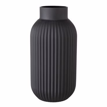 Vase Nordika Glas schwarz 30 cm Ø 15 cm Relief handgearbeitet