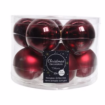 Weihnachtsbaumkugeln Glas Ø 6 cm 10 Stück rot glanz/matt