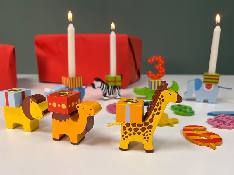 Kerzenhalter-Set, Geburtstagstierparade (Zahlen 1-10)