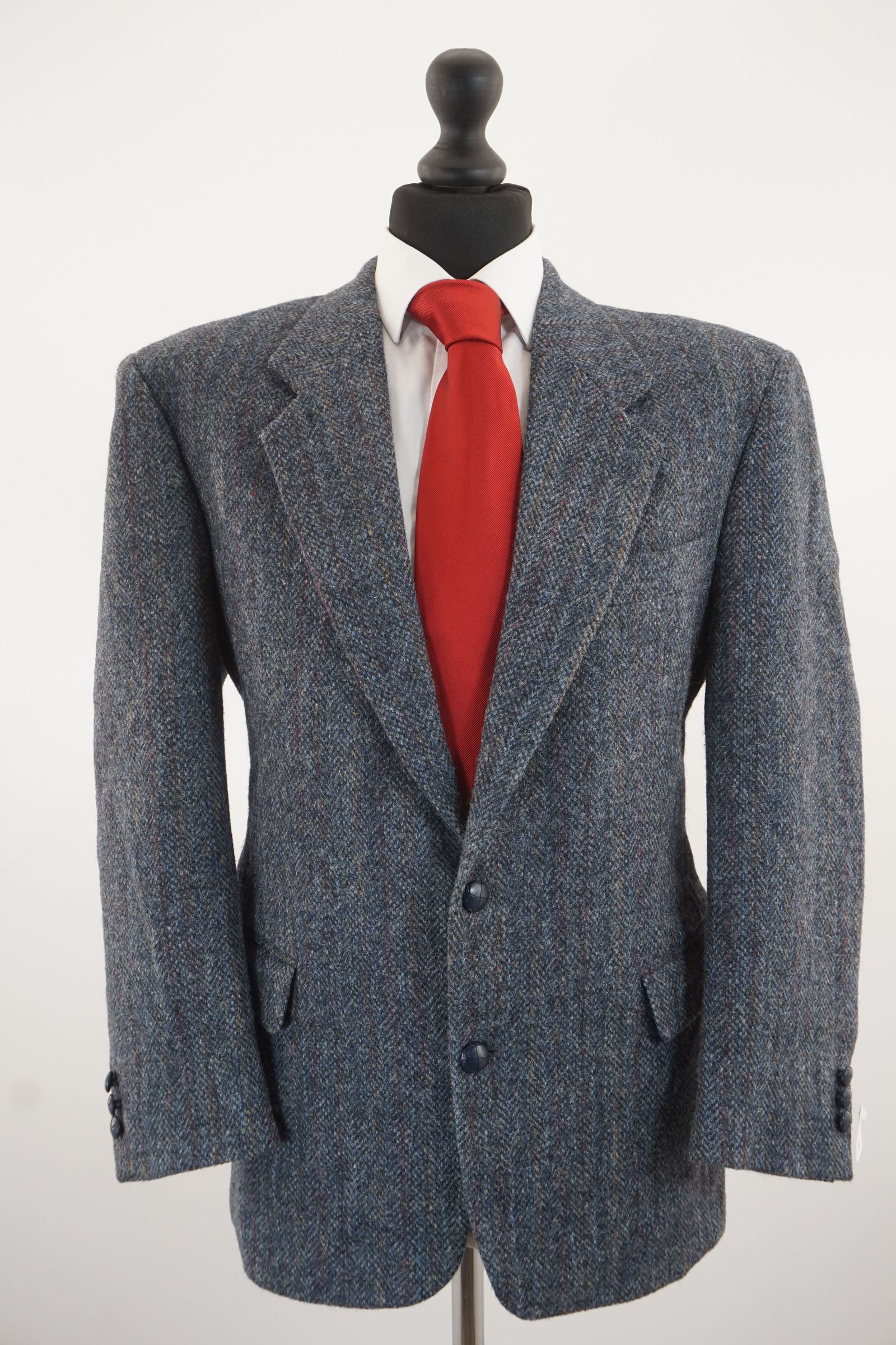 Giacca Harris Tweed giacca 24 blu grigio screziato monopetto a 2 bottoni vintage D349 Giacca Harris Tweed giacca 24 blu grigio screziato monopetto a 2 bottoni vintage D349