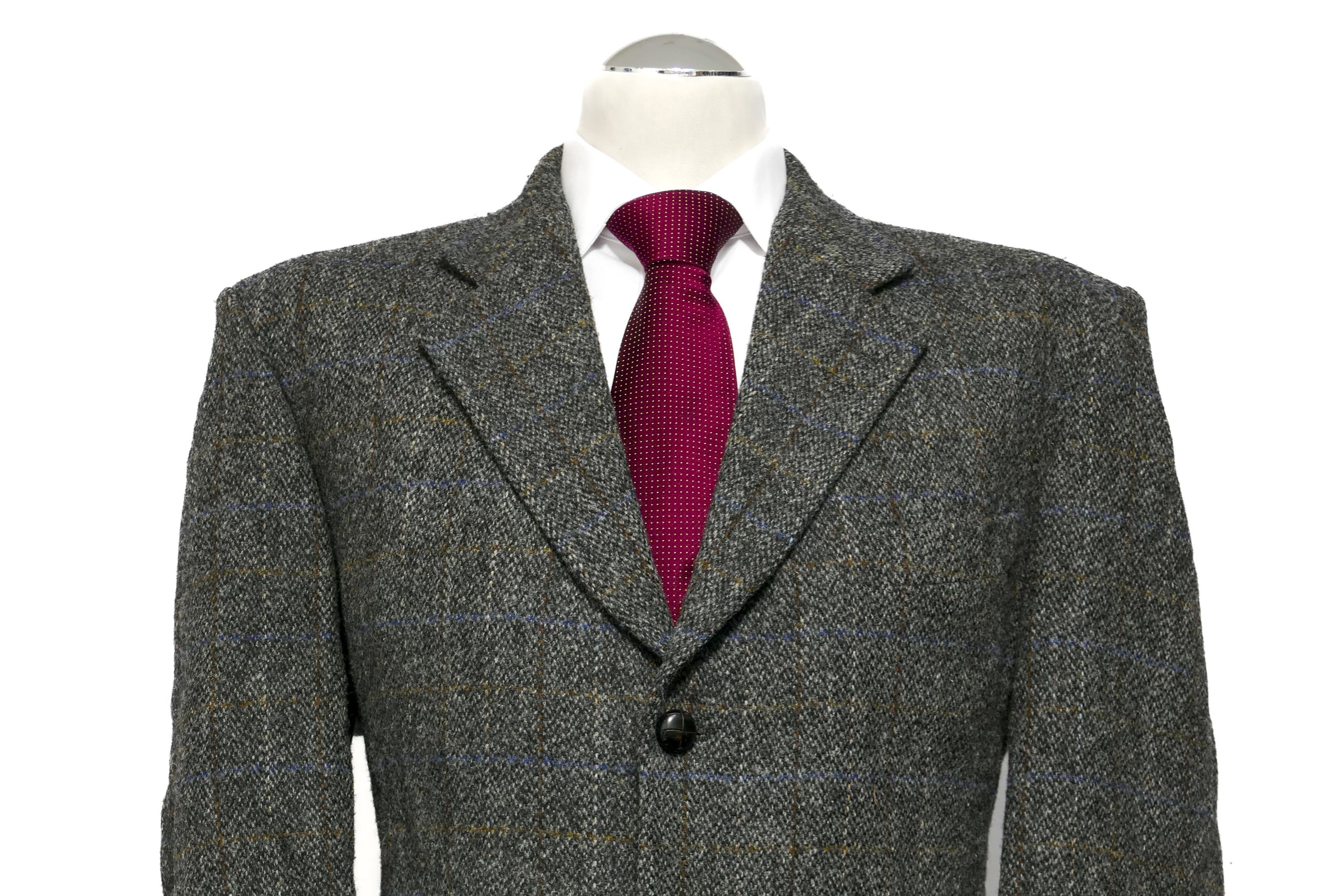 Harris Tweed jacket jacket 26 gray dark gray check single breasted 3 button leather buttons Harris Tweed jacket jacket 26 gray dark gray check single breasted 3 button leather buttons
