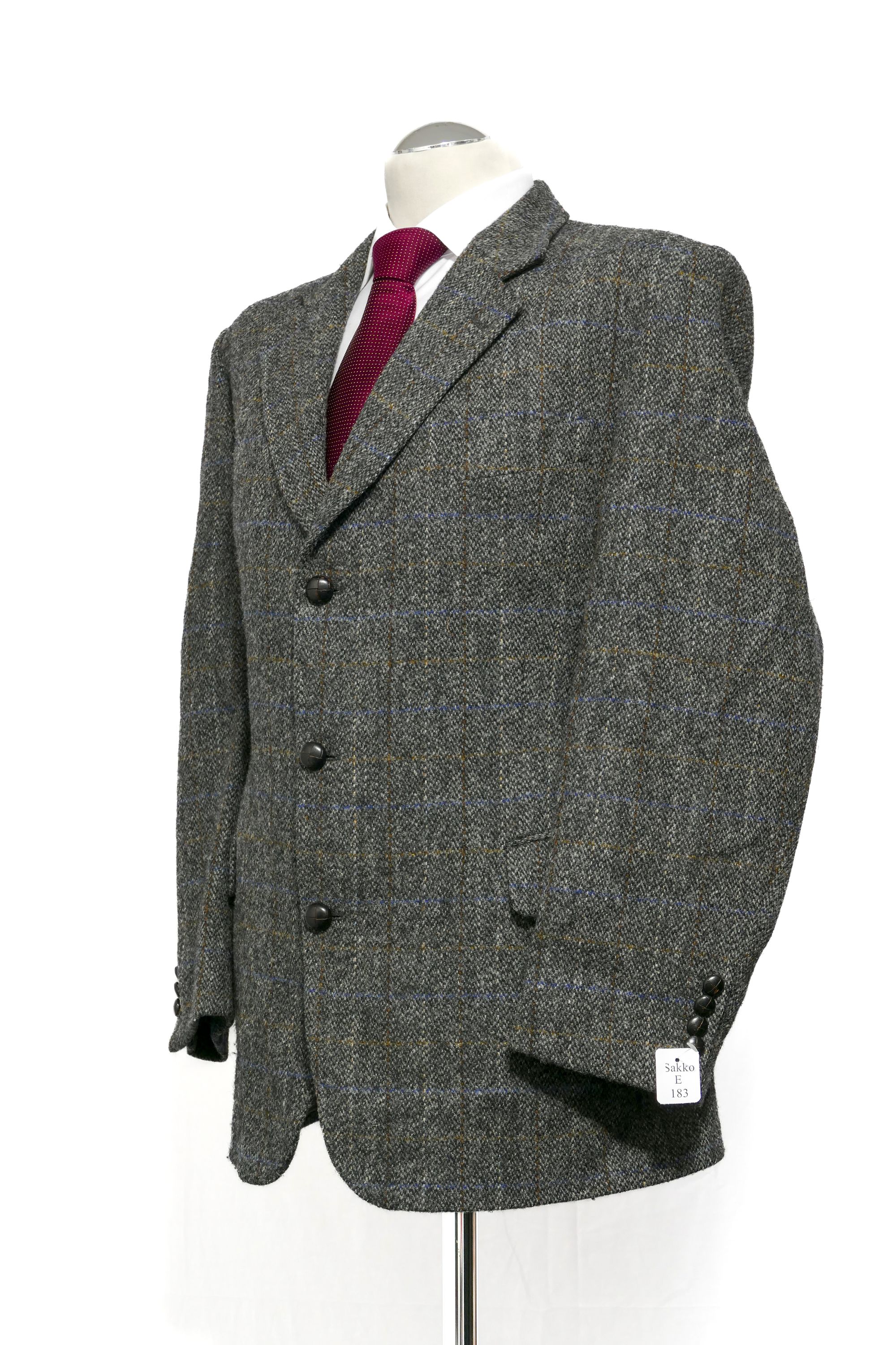 Harris Tweed jacket jacket 26 gray dark gray check single breasted 3 button leather buttons Harris Tweed jacket jacket 26 gray dark gray check single breasted 3 button leather buttons