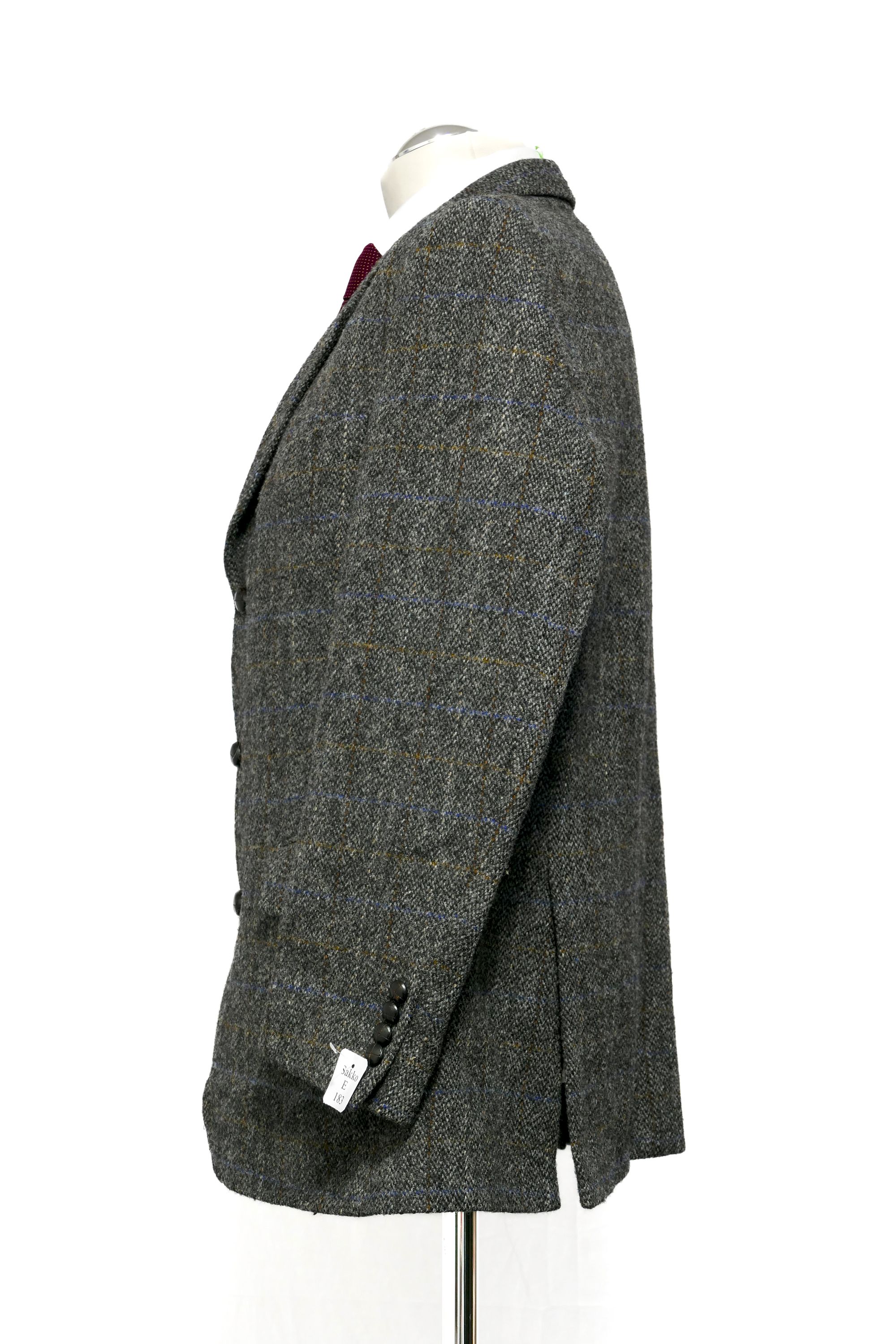 Harris Tweed jacket jacket 26 gray dark gray check single breasted 3 button leather buttons Harris Tweed jacket jacket 26 gray dark gray check single breasted 3 button leather buttons