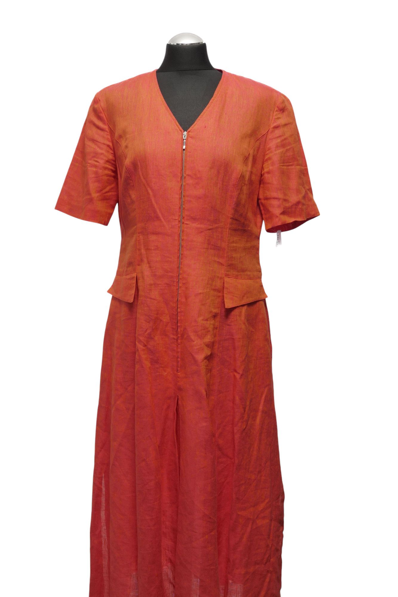 Swing Maxikleid Kleid 40 rot orange meliert Kurzarm 100% Leinen Swing Maxikleid Kleid 40 rot orange meliert Kurzarm 100% Leinen