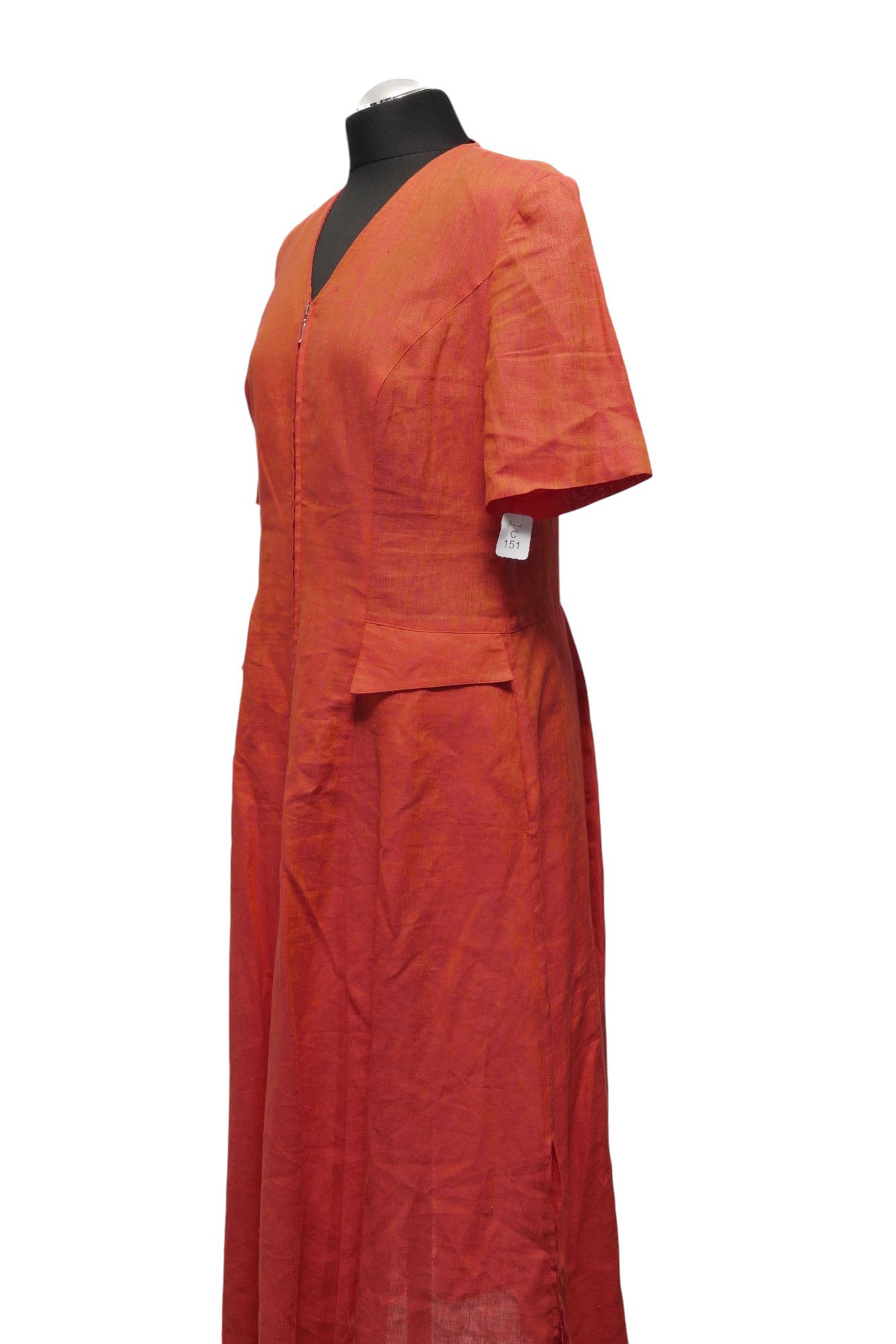 Swing Maxikleid Kleid 40 rot orange meliert Kurzarm 100% Leinen Swing Maxikleid Kleid 40 rot orange meliert Kurzarm 100% Leinen