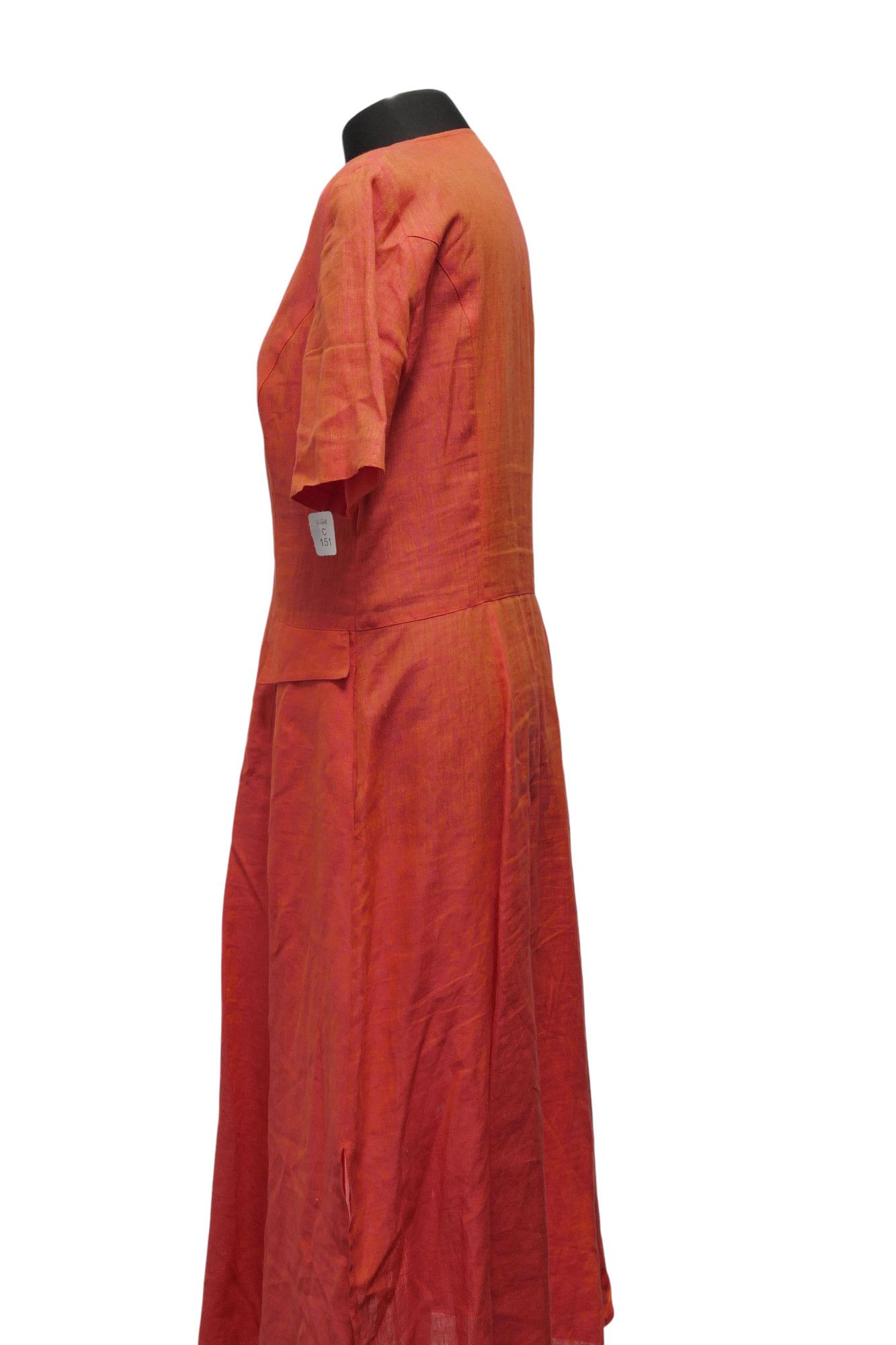 Swing Maxikleid Kleid 40 rot orange meliert Kurzarm 100% Leinen Swing Maxikleid Kleid 40 rot orange meliert Kurzarm 100% Leinen