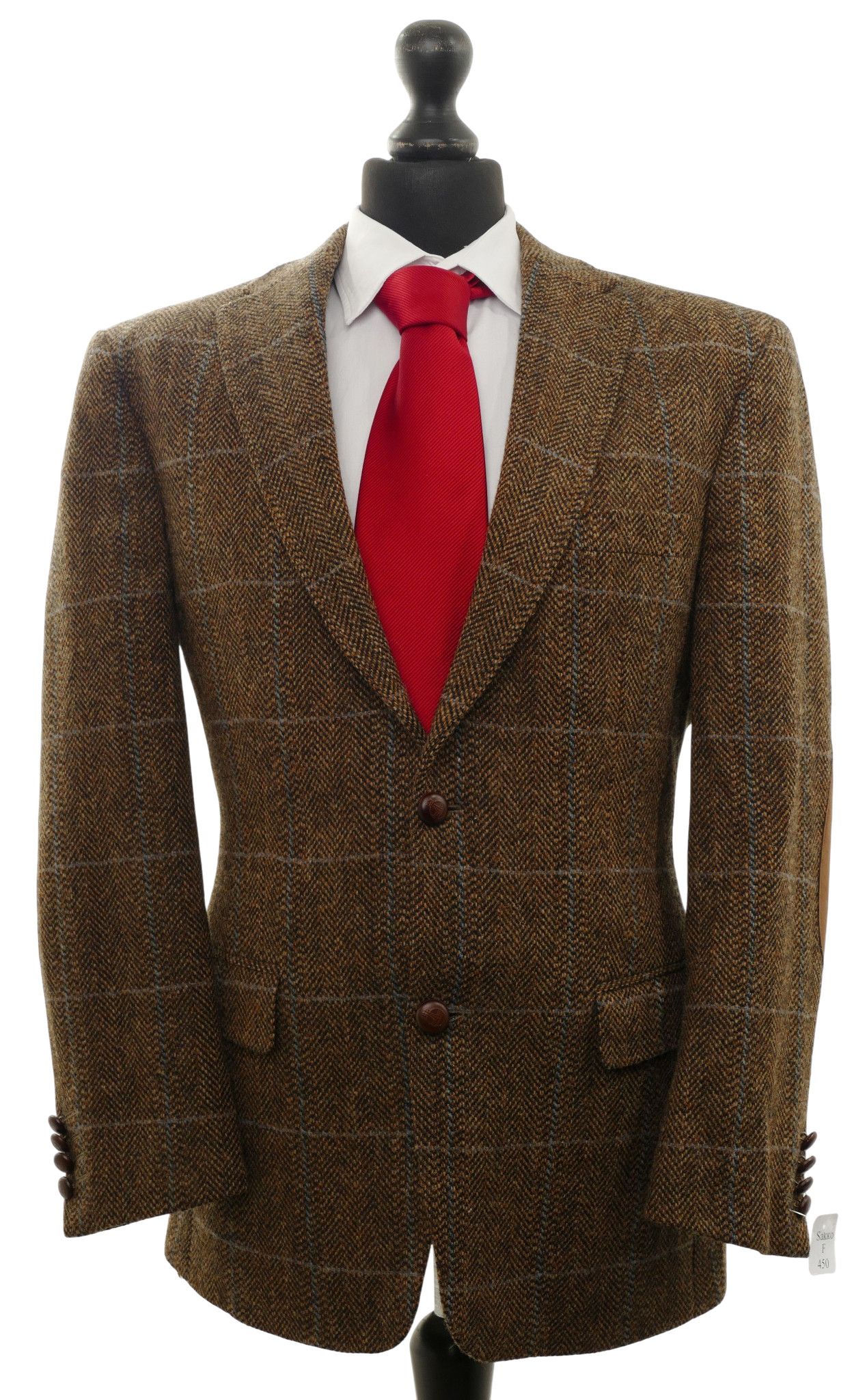 Giacca Harris Tweed giacca 25 spina di pesce marrone 2 bottoni toppe bottoni in pelle nuova Giacca Harris Tweed giacca 25 spina di pesce marrone 2 bottoni toppe bottoni in pelle nuova