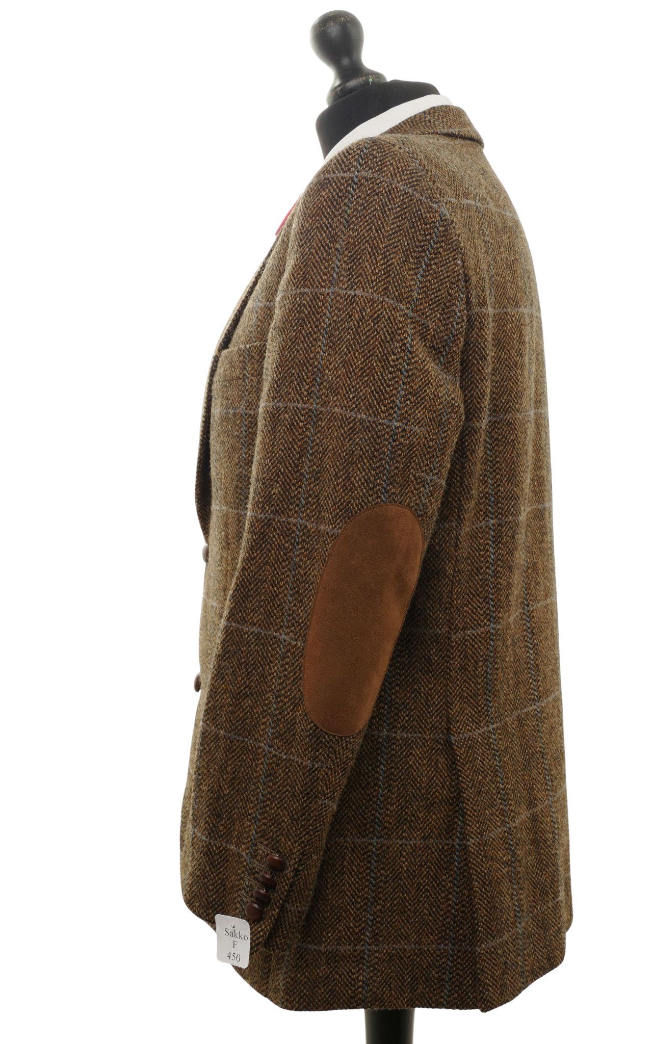 Giacca Harris Tweed giacca 25 spina di pesce marrone 2 bottoni toppe bottoni in pelle nuova Giacca Harris Tweed giacca 25 spina di pesce marrone 2 bottoni toppe bottoni in pelle nuova