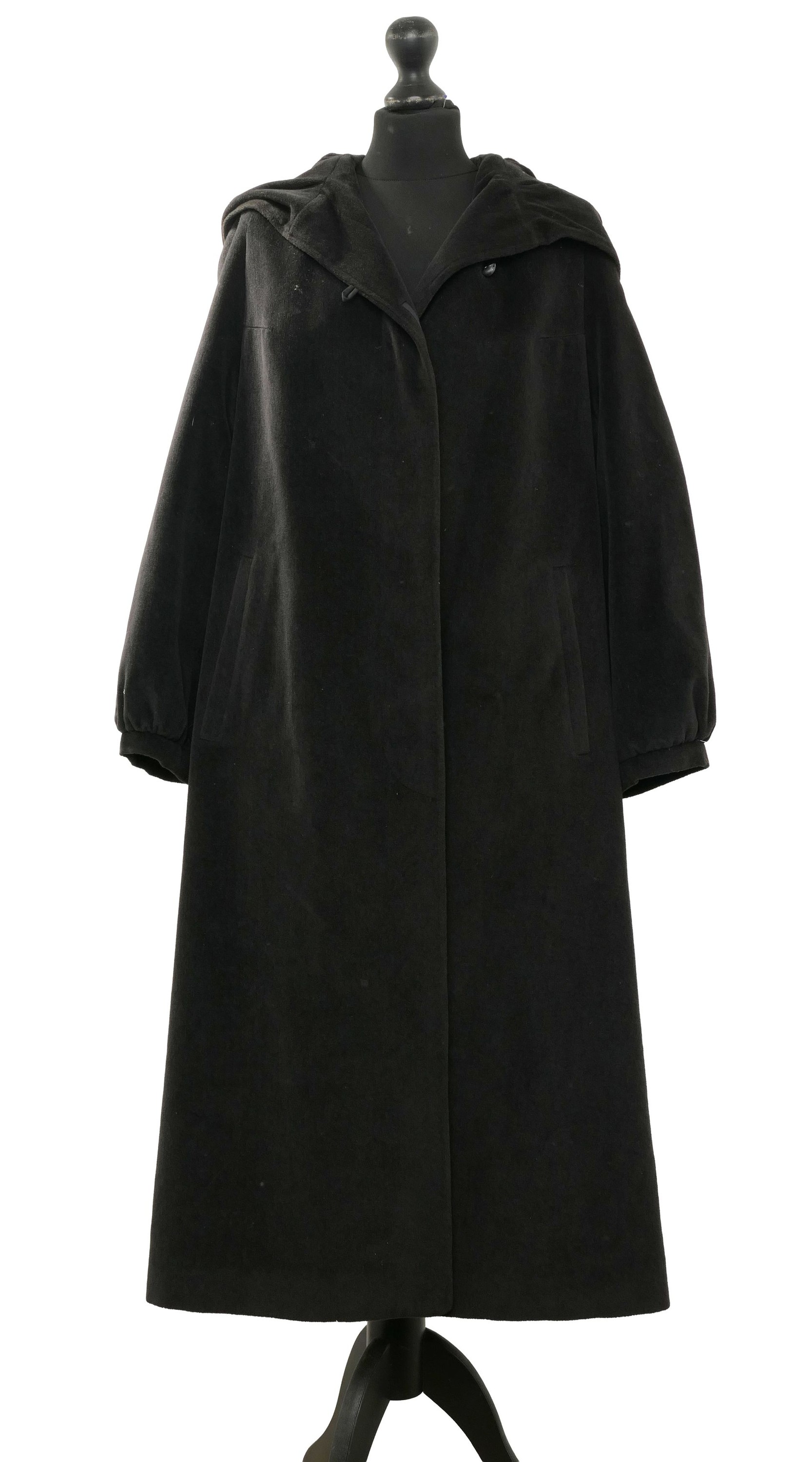 Halewa women's coat 38 black long hood single breasted velvet cashmere silk wool Halewa women's coat 38 black long hood single breasted velvet cashmere silk wool