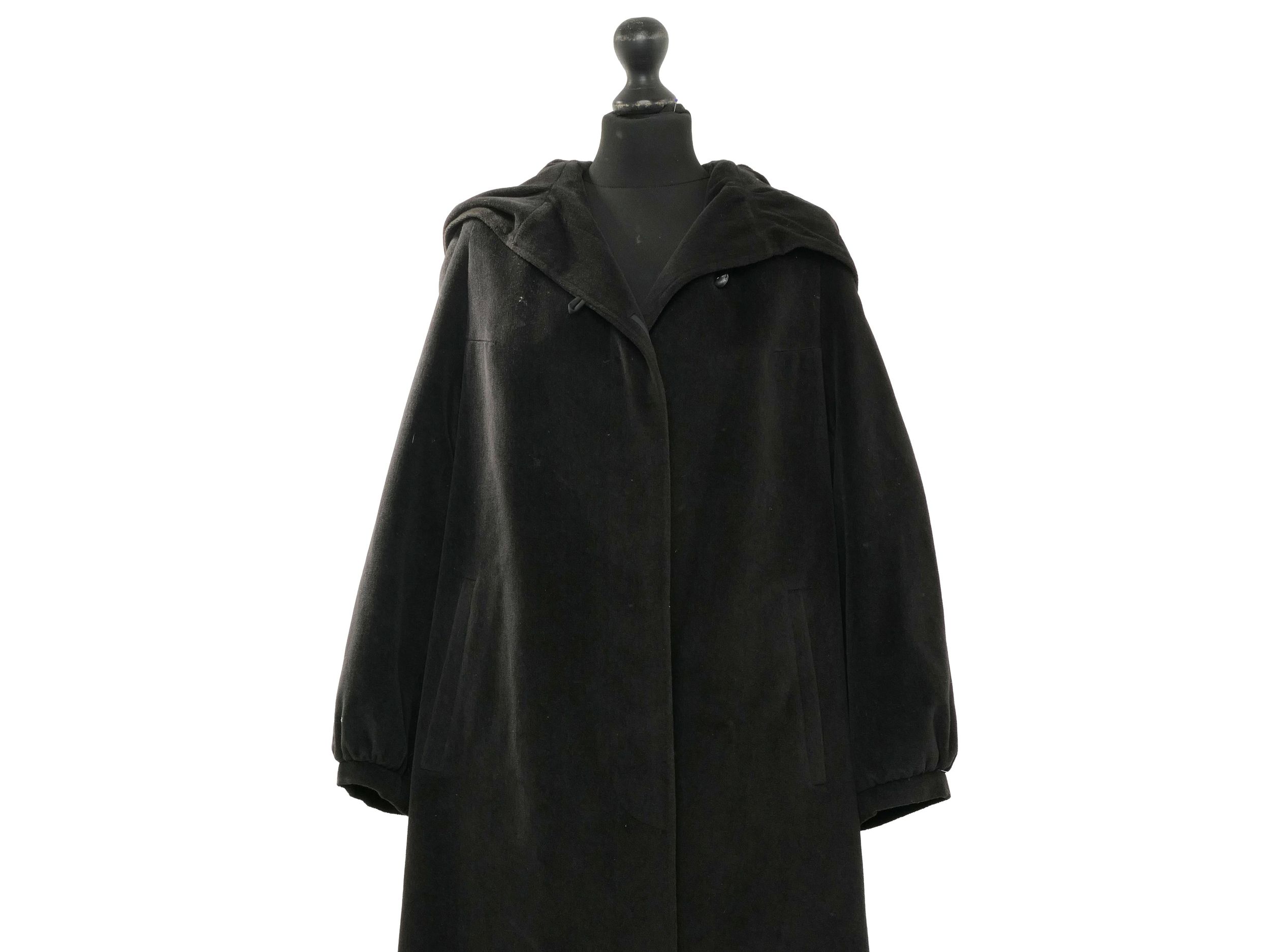 Halewa women's coat 38 black long hood single breasted velvet cashmere silk wool Halewa women's coat 38 black long hood single breasted velvet cashmere silk wool