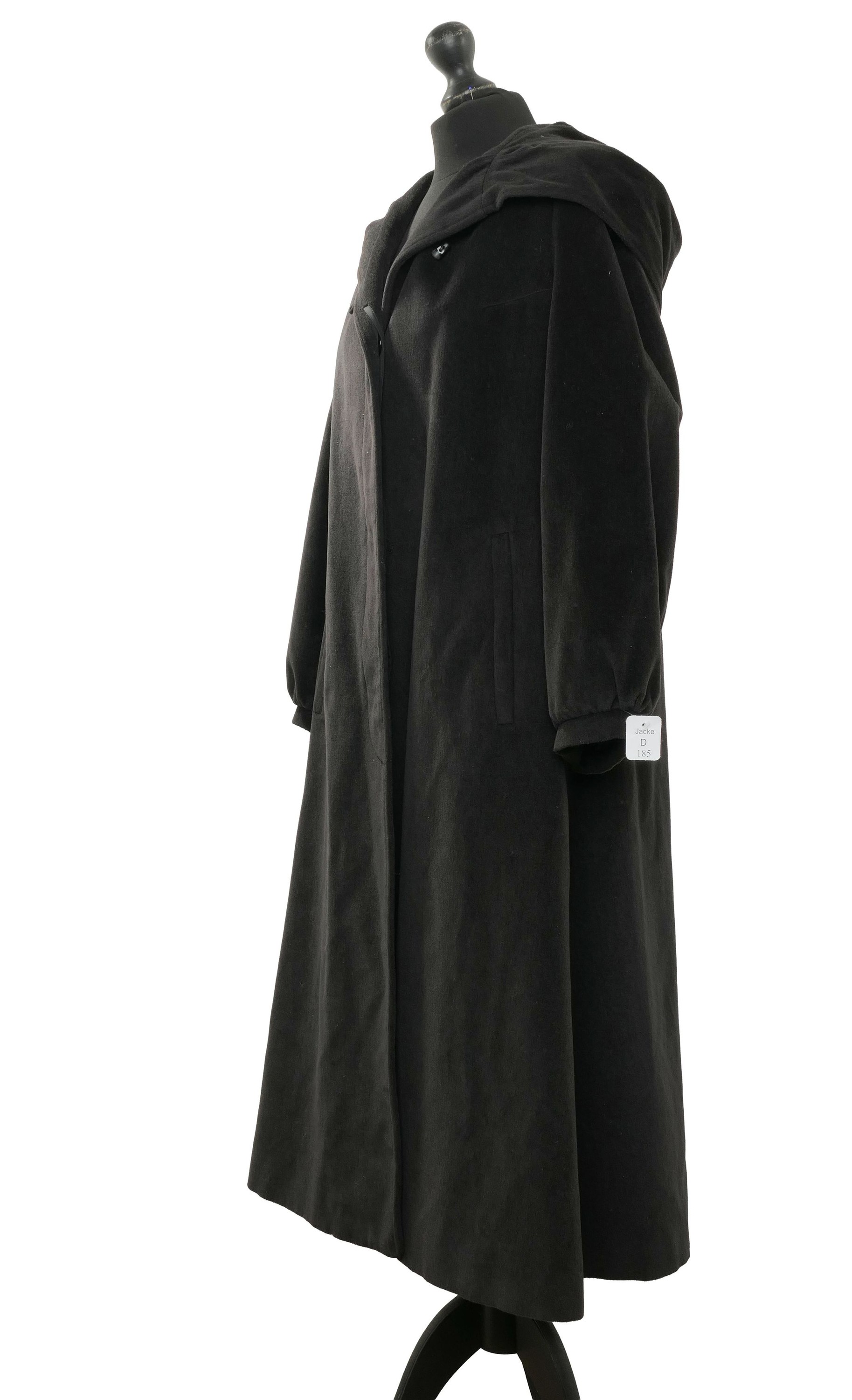 Halewa women's coat 38 black long hood single breasted velvet cashmere silk wool Halewa women's coat 38 black long hood single breasted velvet cashmere silk wool