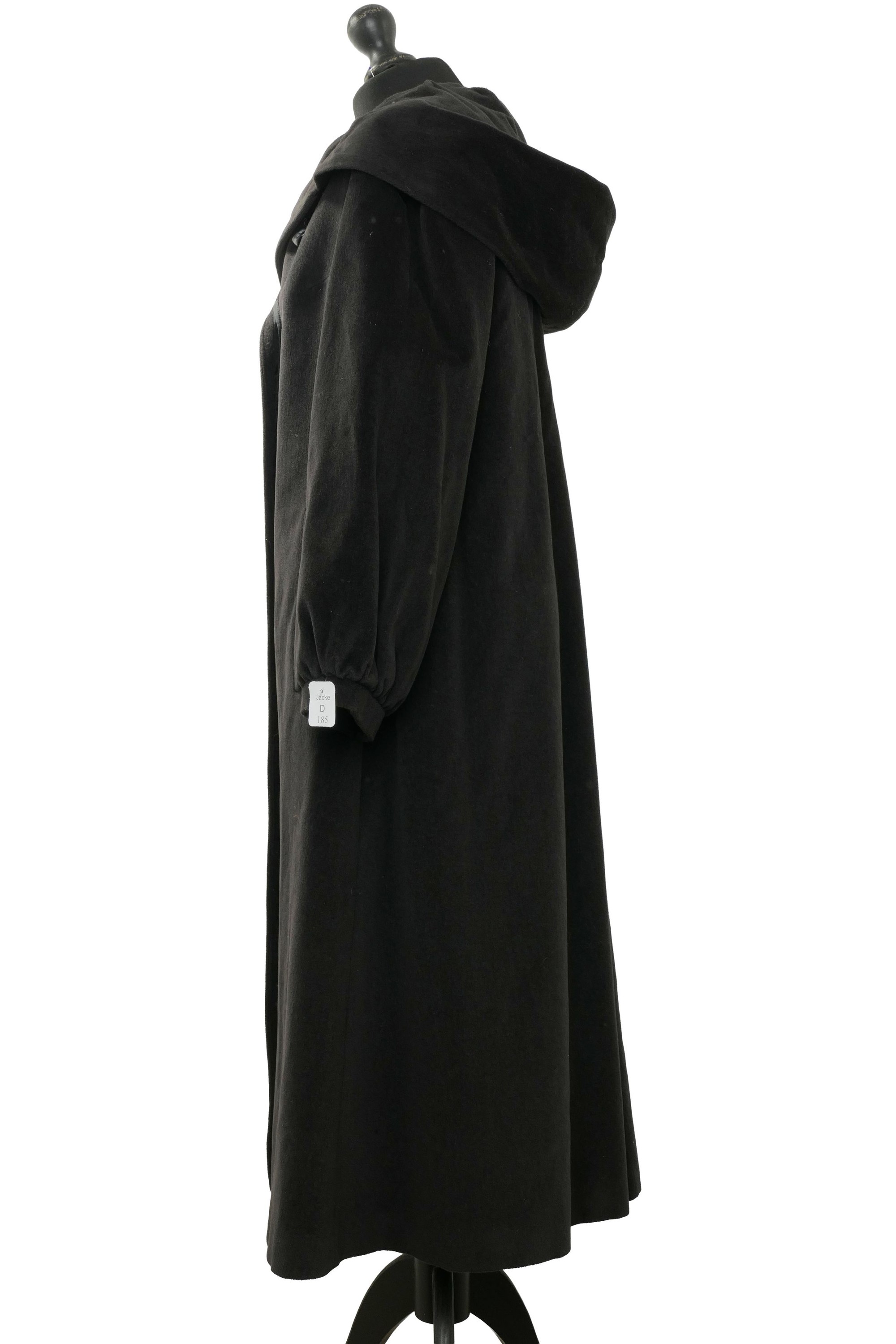 Halewa women's coat 38 black long hood single breasted velvet cashmere silk wool Halewa women's coat 38 black long hood single breasted velvet cashmere silk wool