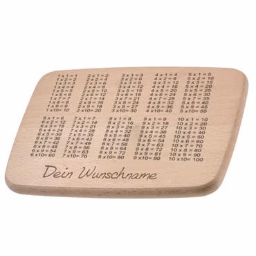 Frühstücksbrettchen 1x1 Schulanfang für Kinder Holzbrett zum Lernen Brotzeitbrett 22 x 15 x 1,5cm (Ohne Namensgravur)