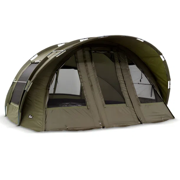 B-Ware, Lucx Leopard XXL Bivvy Angelzelt für 3–4 Personen – großes Karpfenzelt mit herausnehmbarer Bodenplane mit Reißverschluss & 10.000 mm Wassersäule, wasserdicht & robust