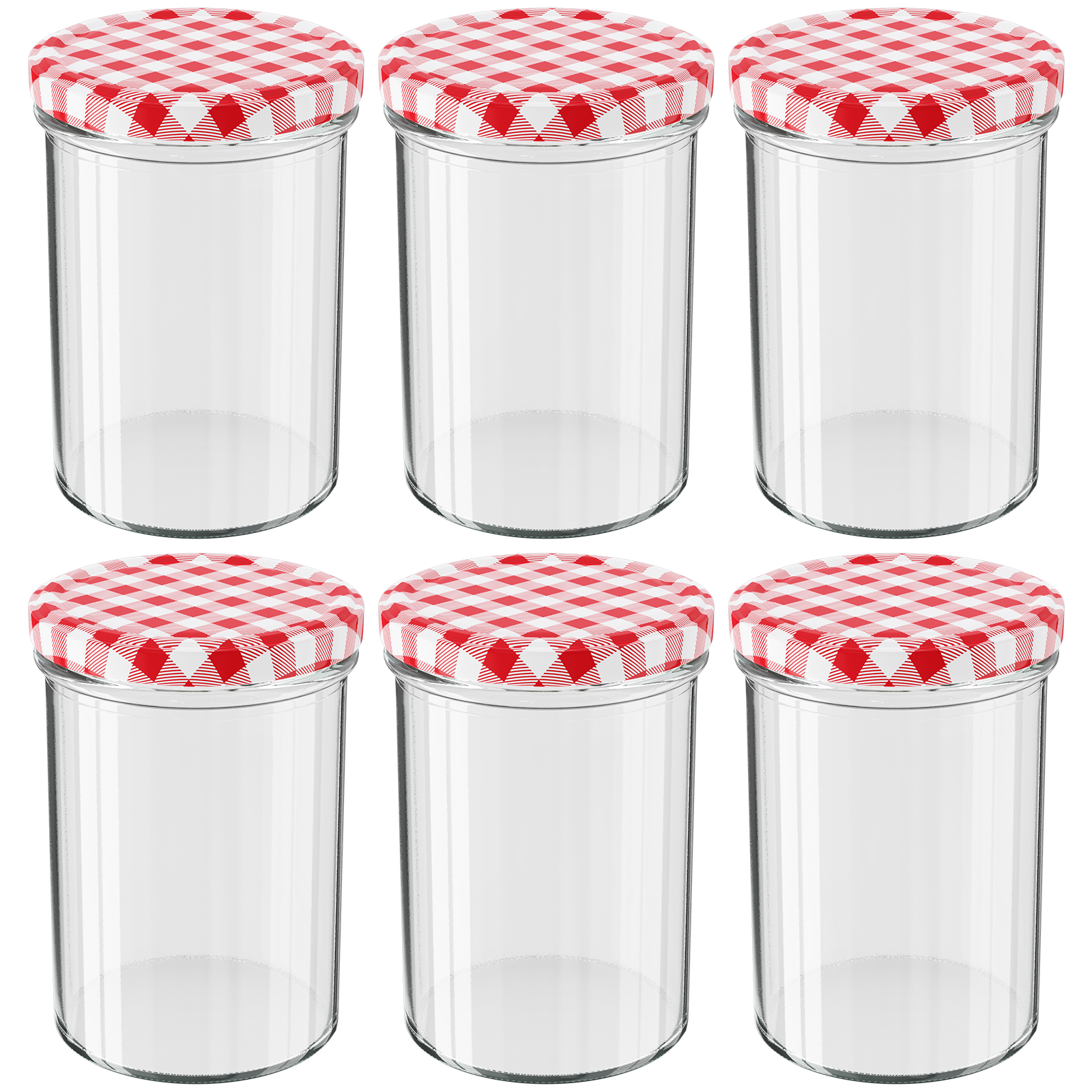WELLGRO Einmachgläser mit Schraubdeckel, 435 ml rot karierte Deckel