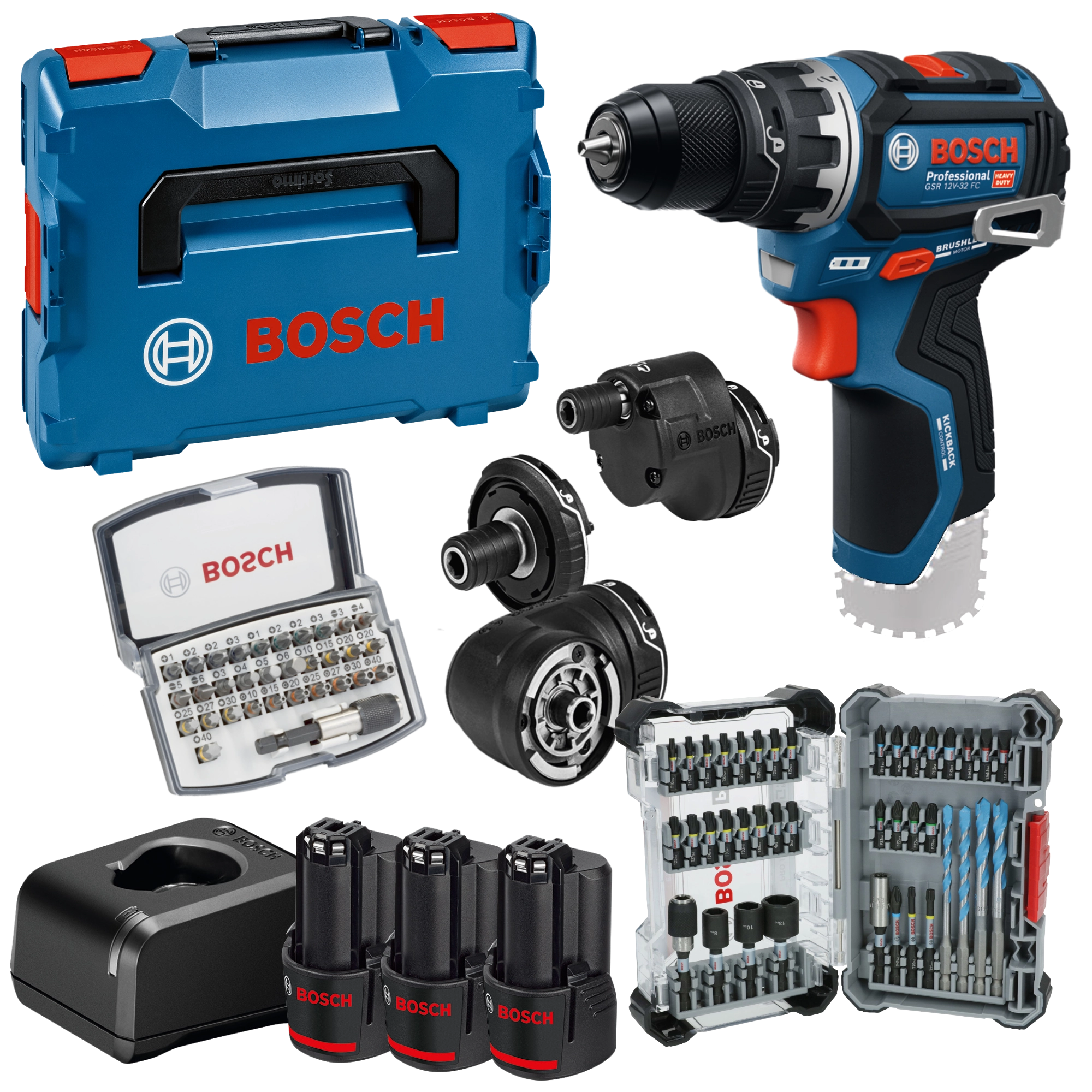 Bosch Testen und Bewerten Set 2: Akku-Flexiclick-Schrauber GSR 12V-32 FC mit Bit- und Bohrer-Set