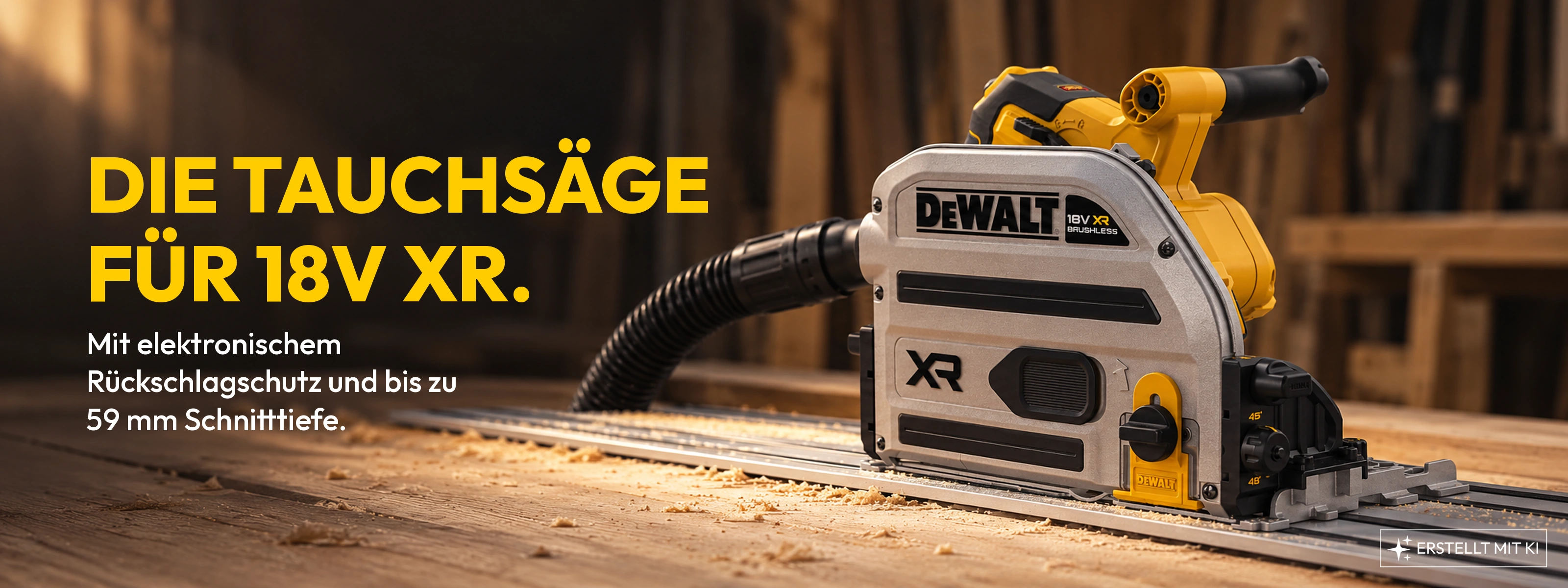 DEWALT DCS525 18V Akku-Tauchkreissäge auf der Führungsschiene