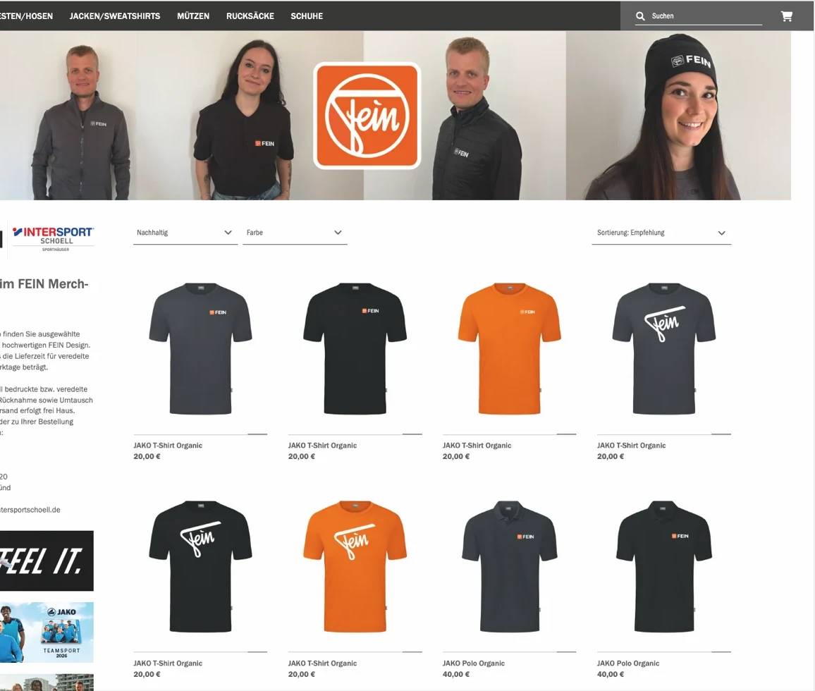 FEIN Merch-Shop mit Arbeitskleidung