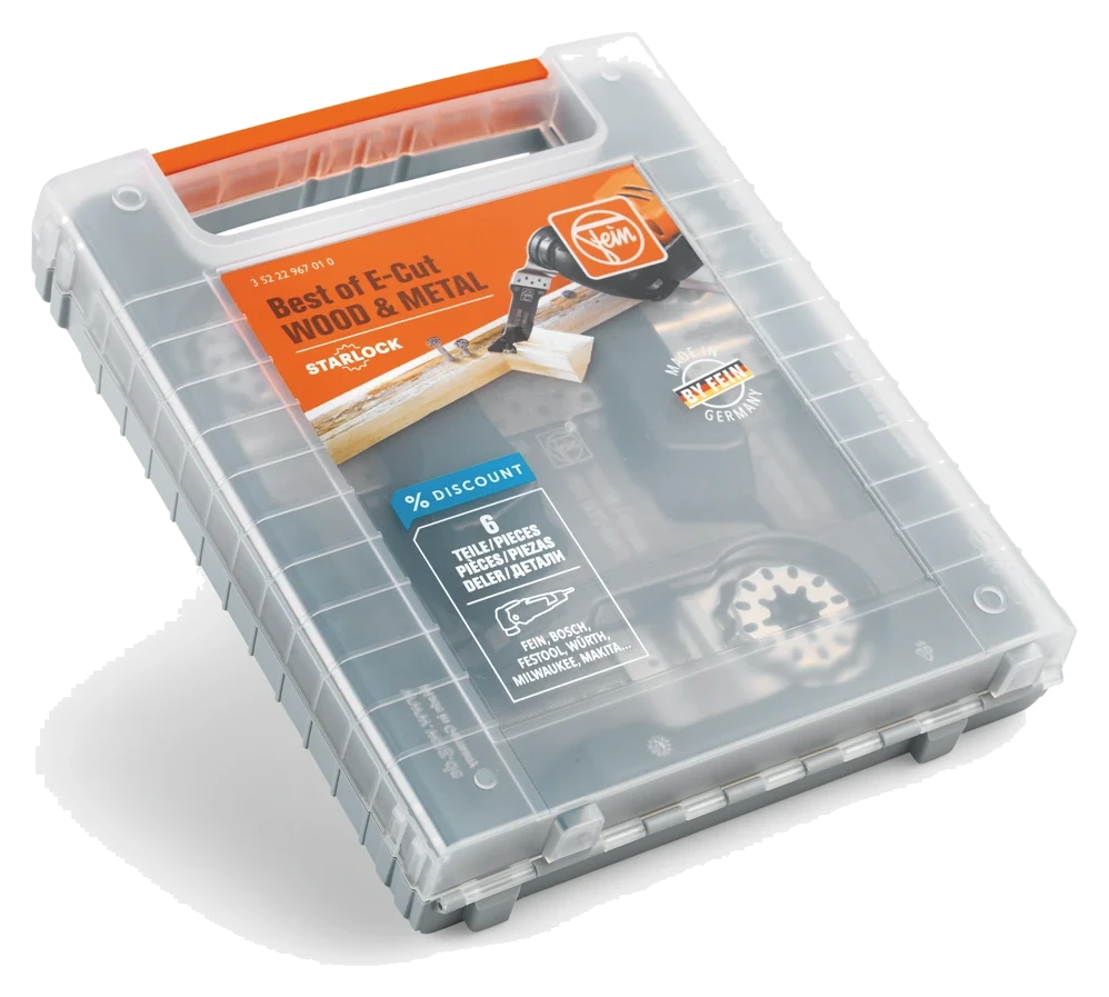 FEIN Best of E-Cut Set Wood & Metal mit sechs E-Cut Tauchsägeblättern für MULTIMASTER