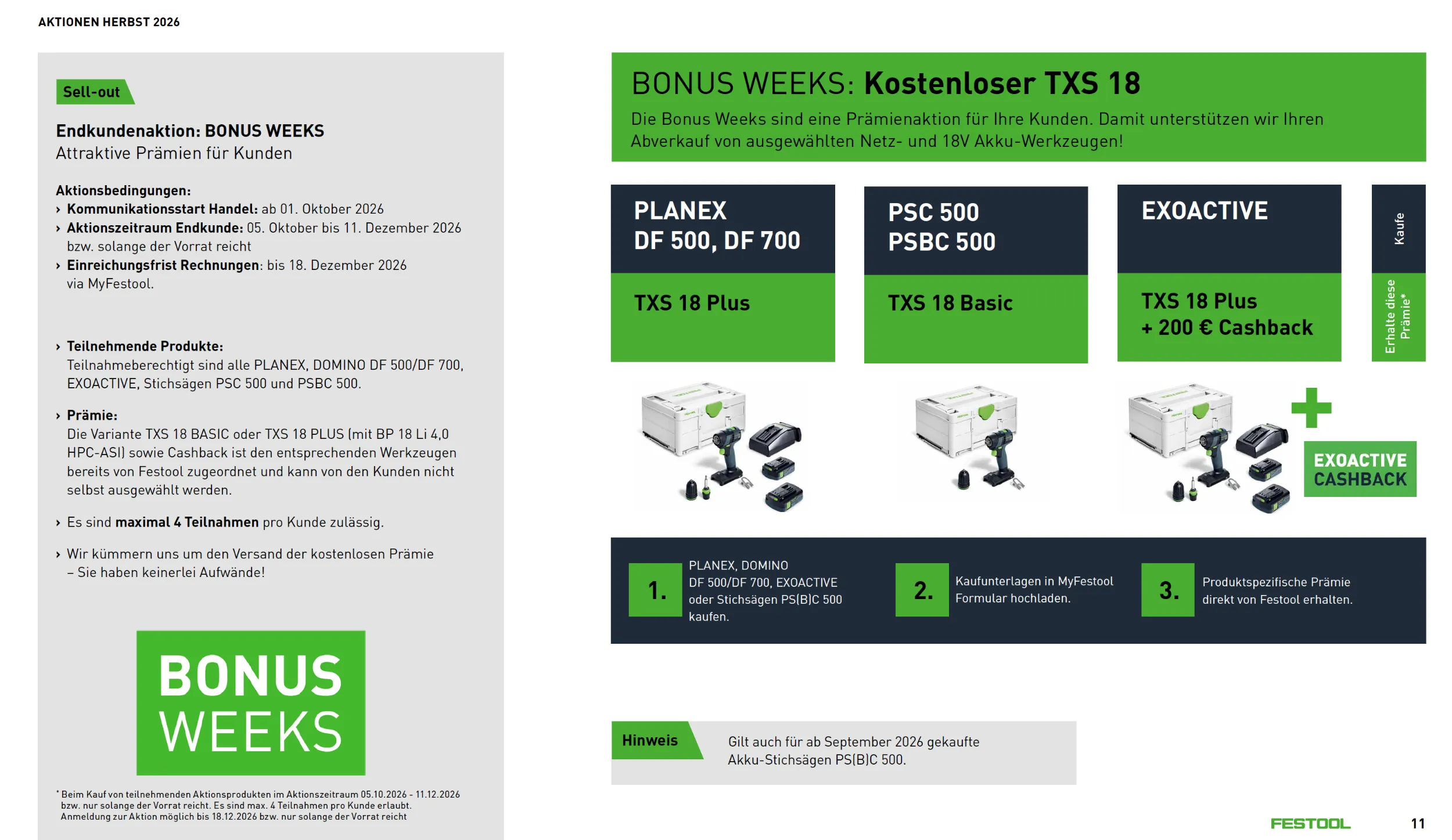 Gratis-Prämie TXS 18 Plus mit Systainer, Akkus und Ladegerät – Abbildung aus der Festool-Aktionsvorlage