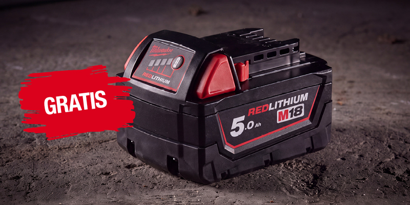 Deine Prämie: Milwaukee M18 B5 REDLITHIUM Akku mit 5,0 Ah gratis.