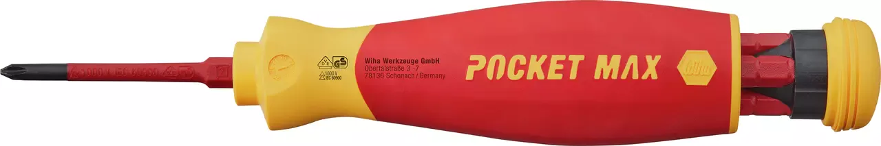 Wiha Schraubendreher PocketMax electric mit geöffnetem Bit-Magazin im Griff