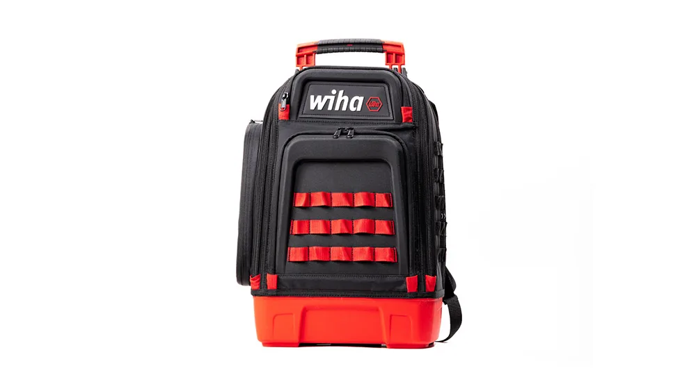 Wiha Werkzeugrucksack von vorne mit roten MOLLE-Schlaufen