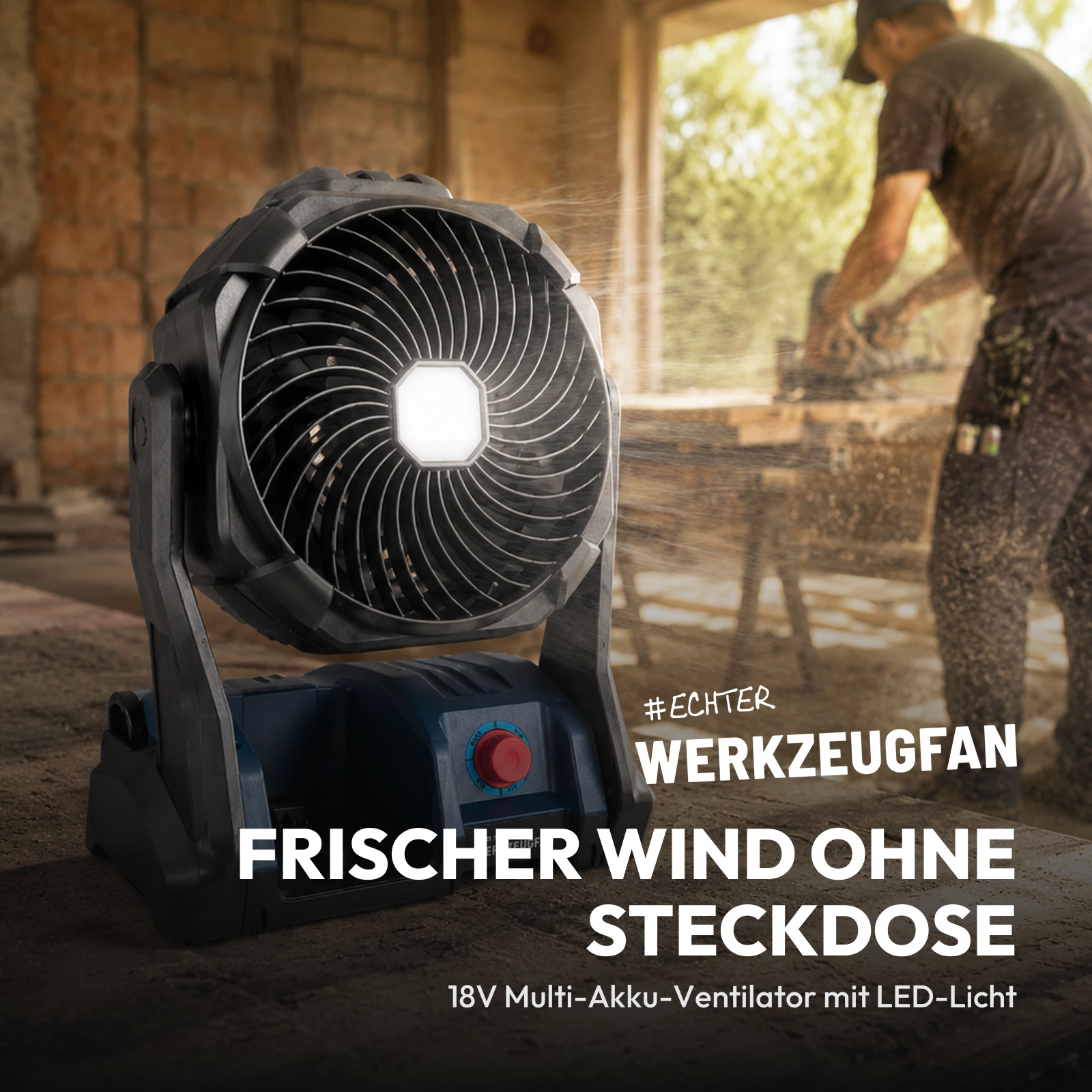 Echter Werkzeugfan 18V Multi-Akku-Ventilator mit LED-Licht