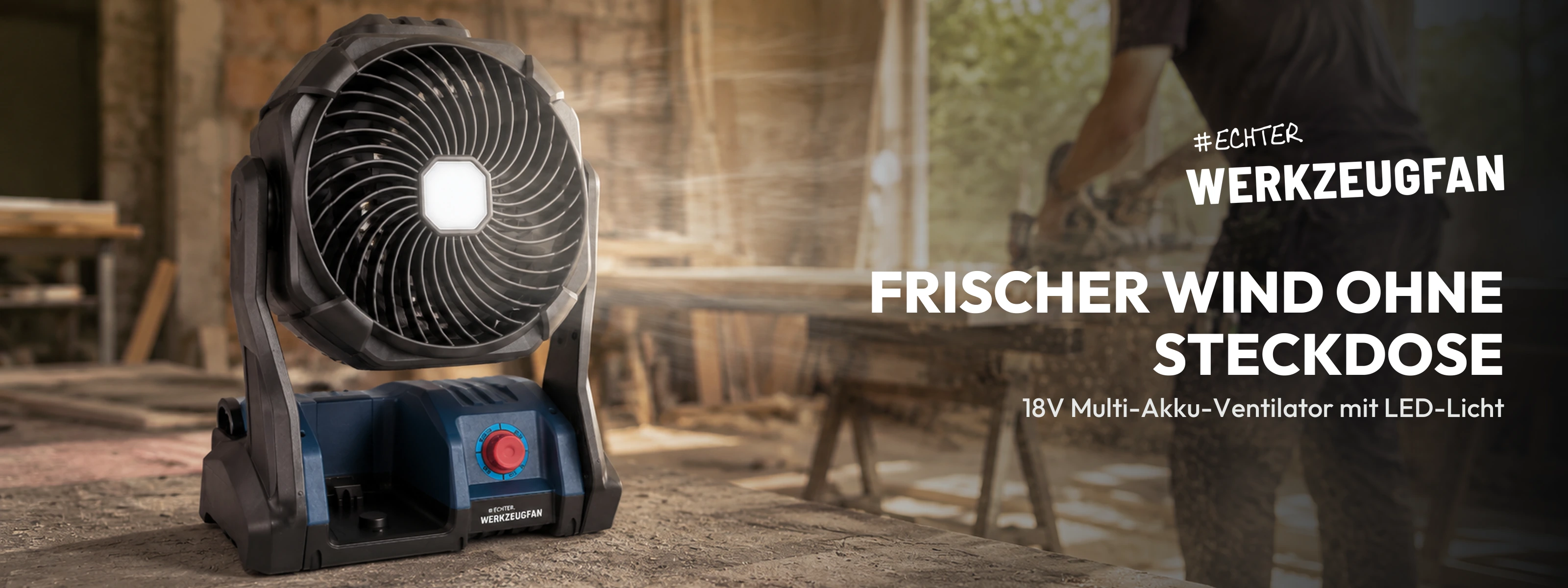 Echter Werkzeugfan 18V Multi-Akku-Ventilator mit LED-Licht