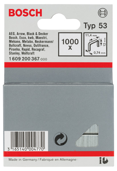 Feindrahtklammer Typ 53, 11,4 x 0,74 x 12 mm, 1000er-Pack