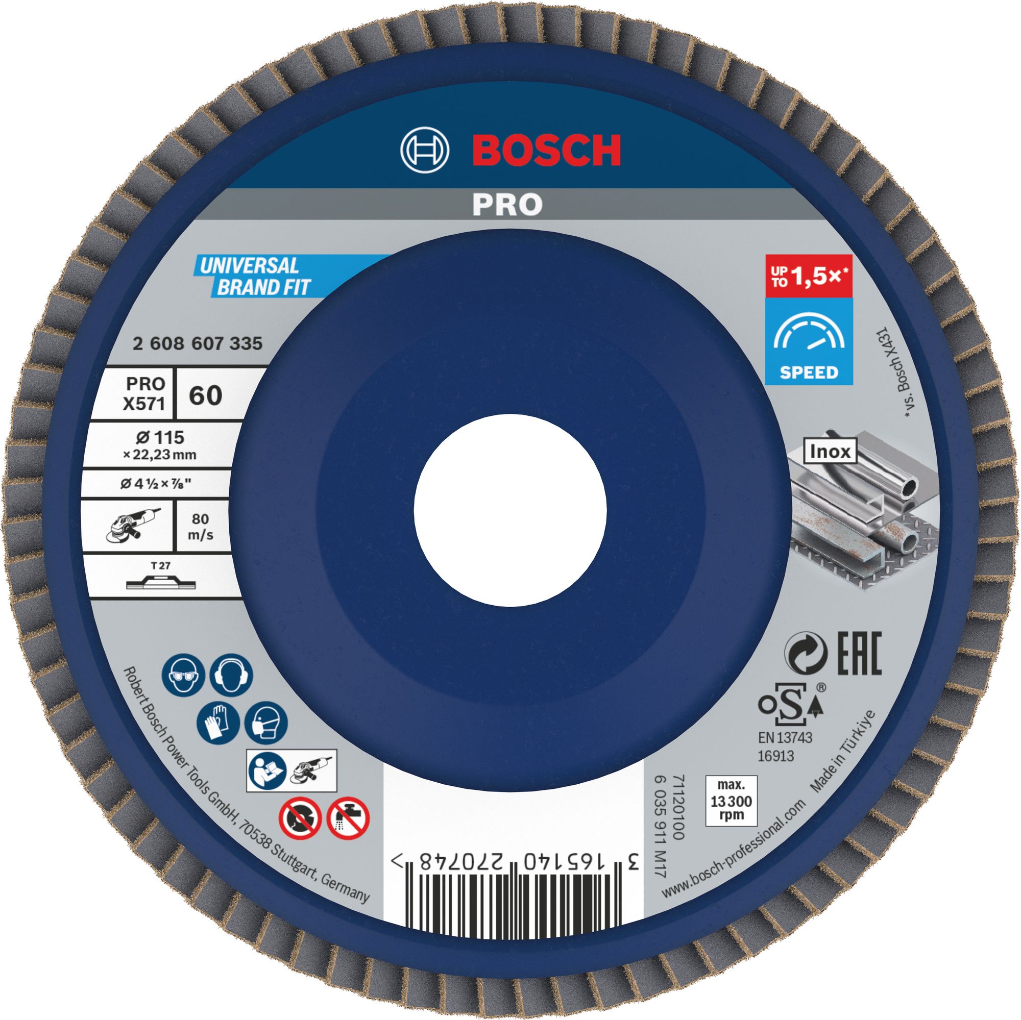 Bosch PRO X571 Fächerschleifscheibe, 115 mm, G60, gerade, Plastik