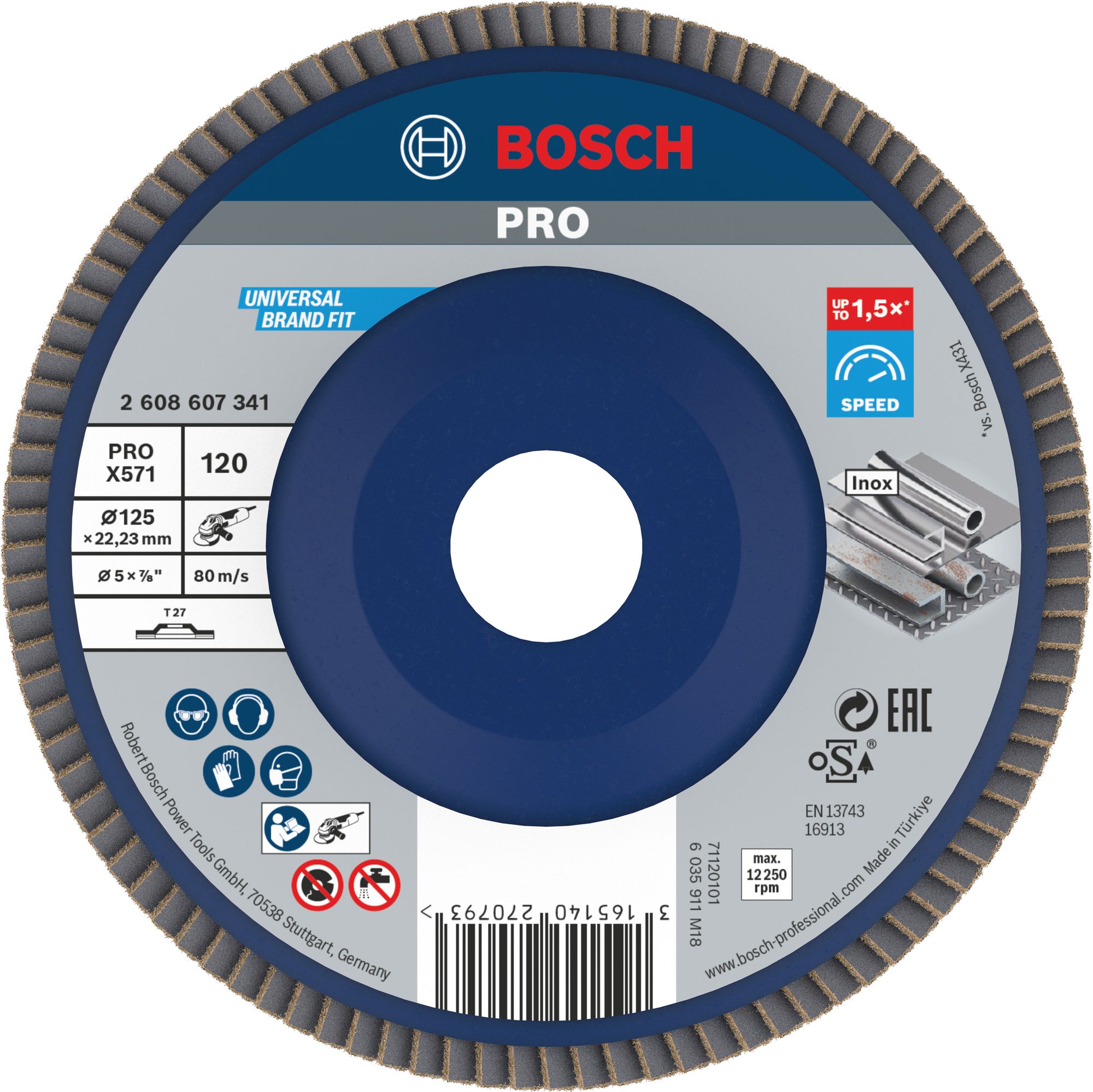 Bosch PRO X571 Fächerschleifscheibe, 125 mm, G120, gerade, Plastik