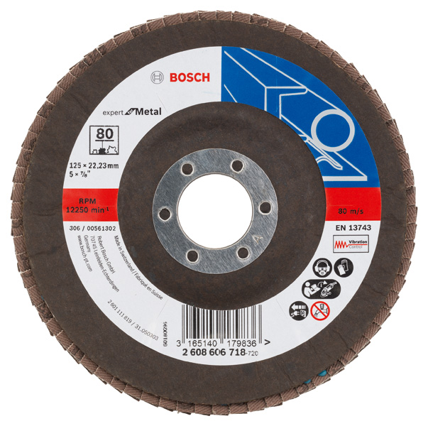 Bosch Fächerschleifscheibe X551 Expert for Metal gewinkelt 125 mm 80, Glasgewebe