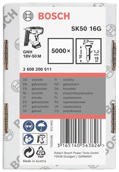 Bosch Senkkopf-Stift SK50 16G 1,2 mm, 16 mm, verzinkt