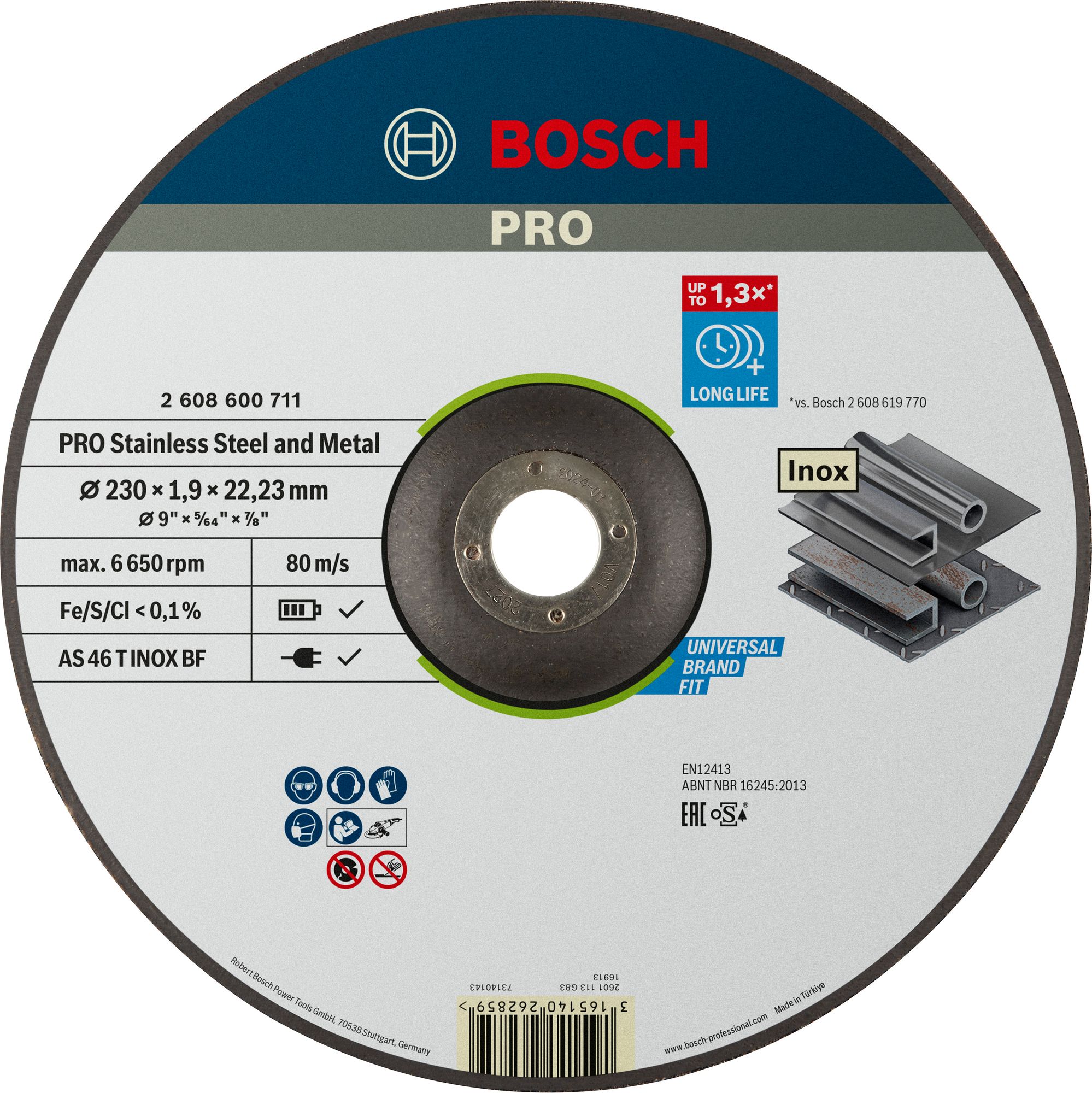 Bosch PRO Stainless Steel and Metal Trennscheibe, 230 x 1.9 x 22.23 mm, gekröpft, oSa