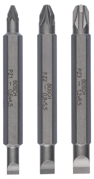 Bosch 3tlg. Doppelklingen-Set S 1,2x6,5, S 0,6x4,5, S 0,8x5,5; PZ1, PZ2, PZ3; 60 mm