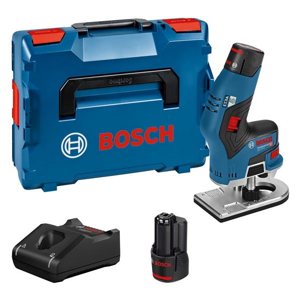 Bosch GKF 12V-8 Akku-Kantenfräse mit 2x 3,0 Ah 12V Akkus + Lader in L-Boxx 136