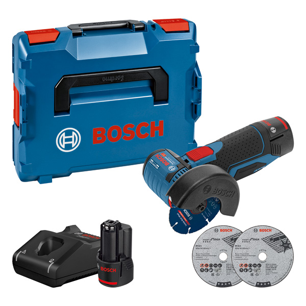 Bosch Akku-Winkelschleifer GWS 12V-76 mit 2x 3,0Ah Akkus + Lader in L-BOXX Gr. 1