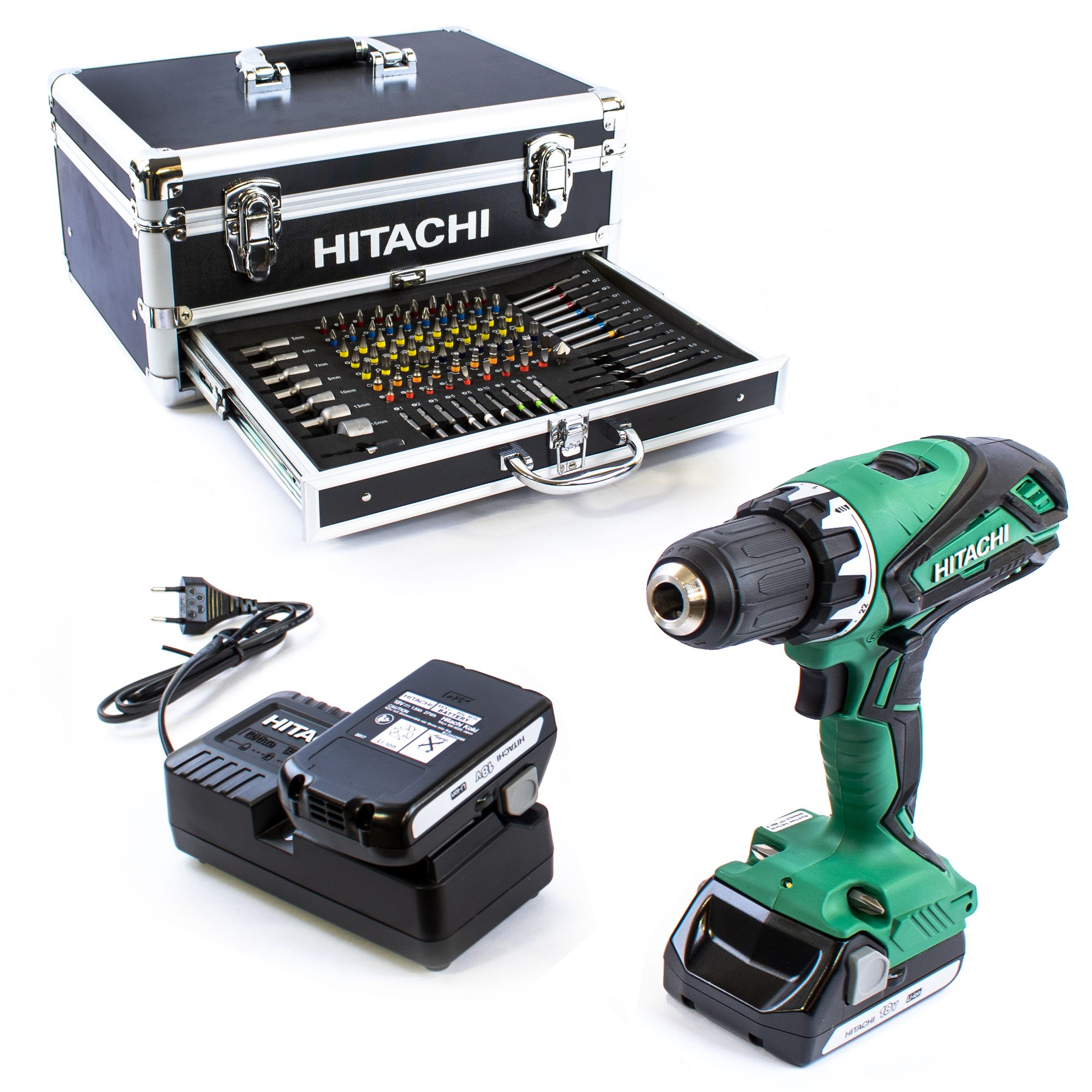 Hitachi Akku-Bohrschrauber 18V DS18DJL 2x 1,5Ah + Lader + Zubehör + Koffer