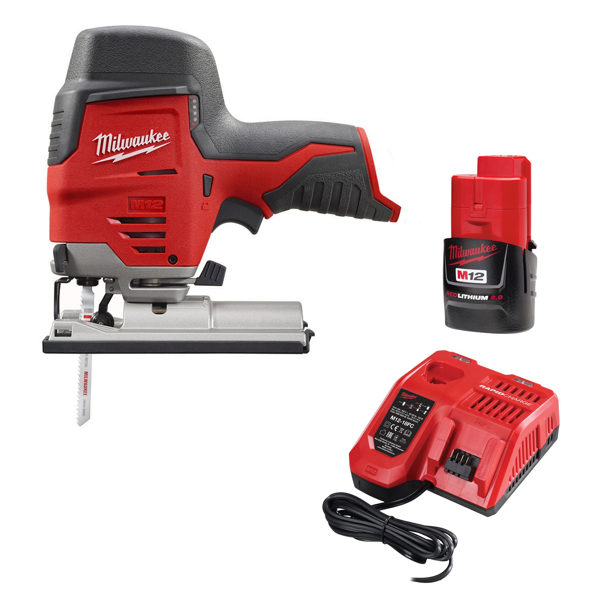 Milwaukee Akku-Stichsäge M12 JS-12L 1x 2,0 Ah Akku + Lader im Karton