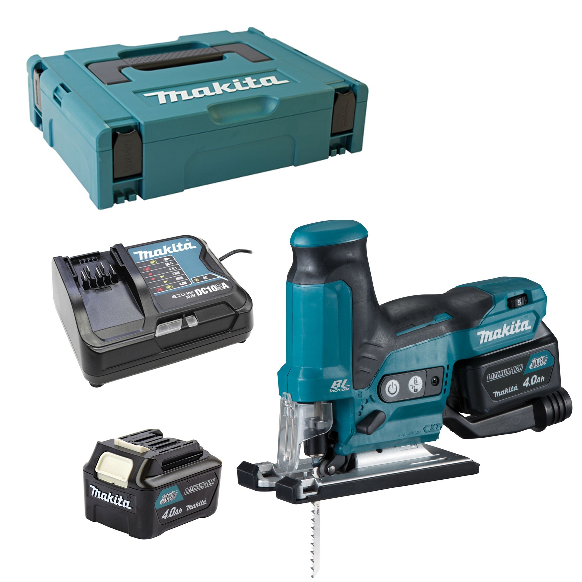 Makita Akku-Pendelhubstichsäge 12V JV102DSMJ 2x 4,0 Ah + Lader im MAKPAC Gr. 1