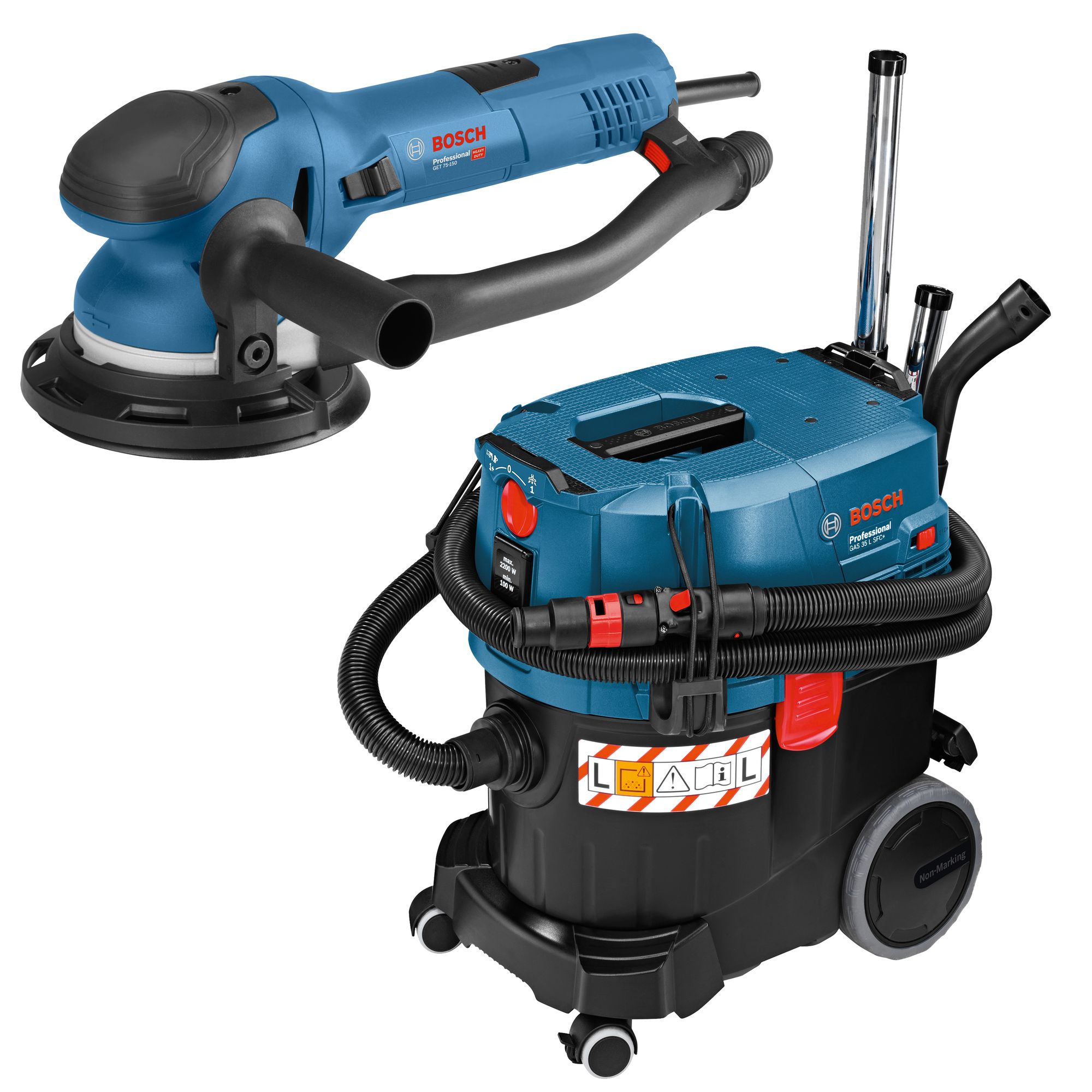 Bosch Exzenterschleifer GET 75-150 + Bosch Nass-/Trockensauger GAS 35 L SFC+