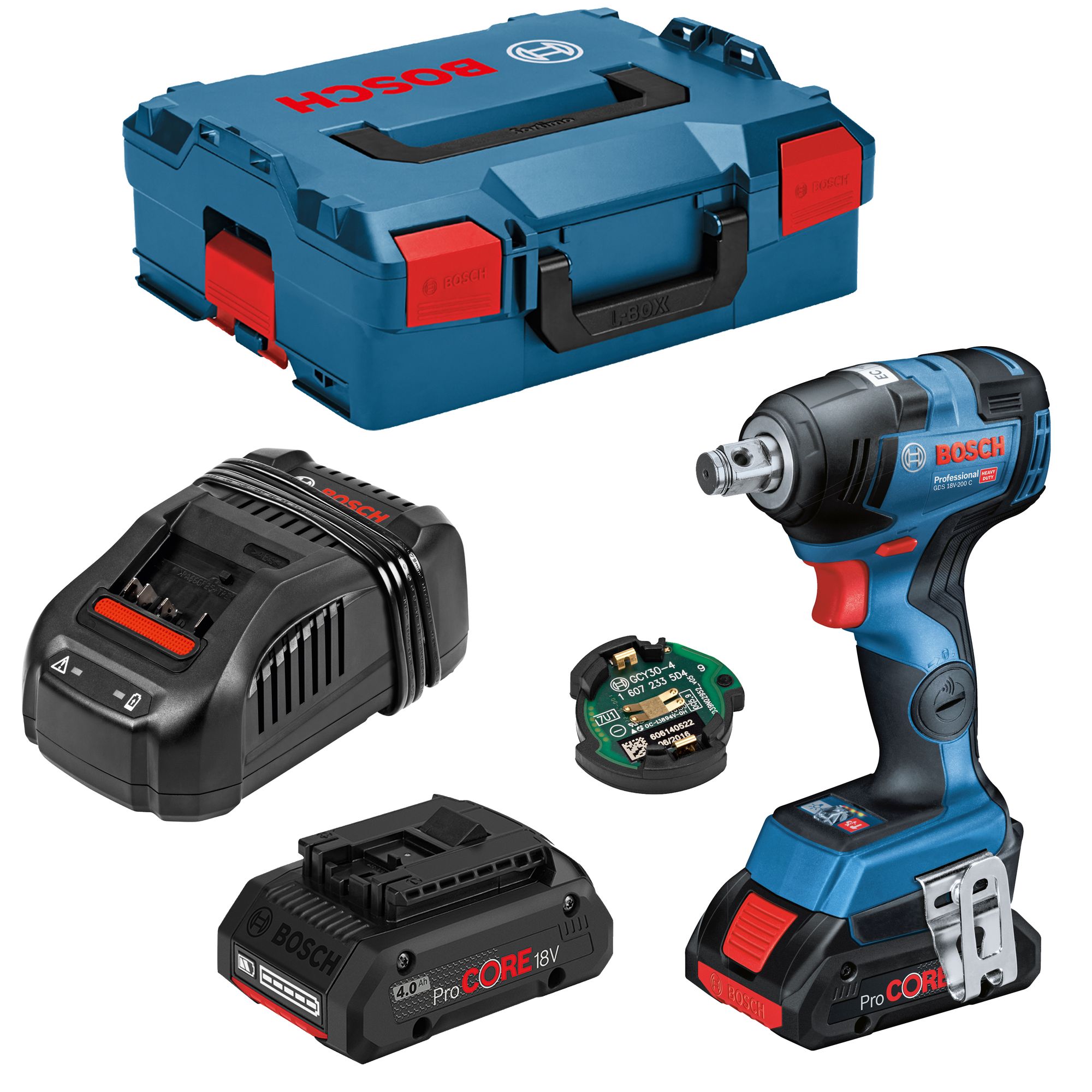Bosch Akku-Drehschlagschrauber GDS 18V-200 C mit 2x 4,0Ah Akkus, GCY-Modul und Lader in L-BOXX