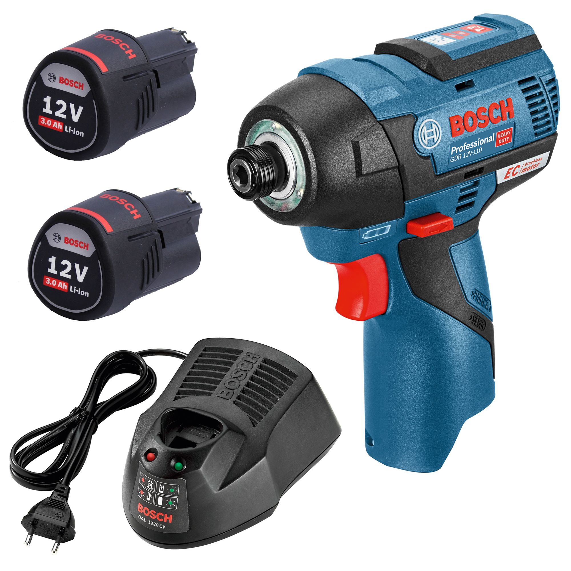 Bosch Akku-Drehschlagschrauber GDR 12V-110 2x 3.0 Ah Akku + Lader im Karton