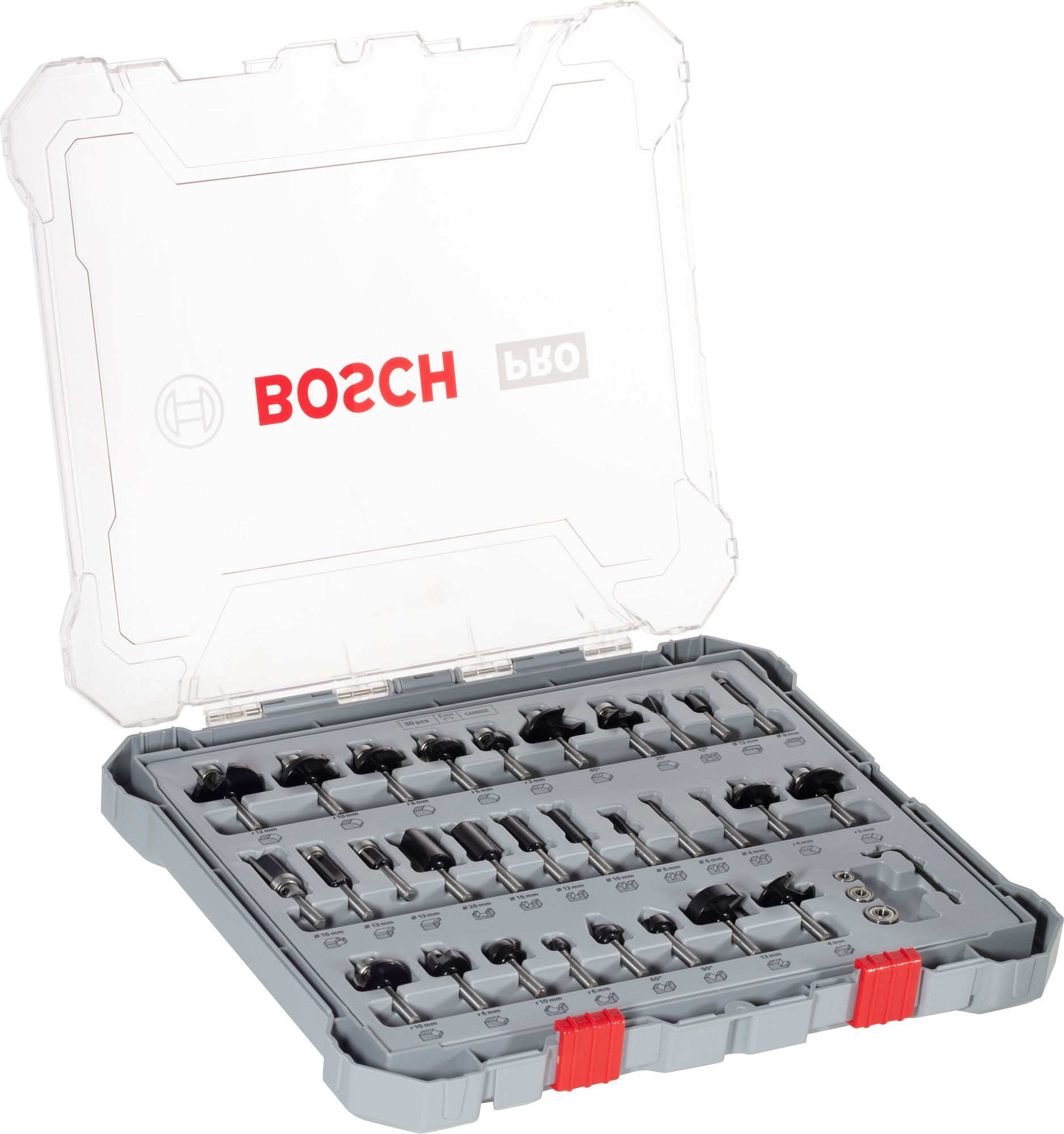 Bosch PRO Fräser Set Mixed 30 teilig 6 mm Schaft